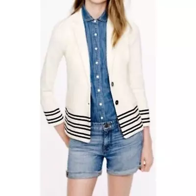 J. Crew Ponte Knit Blazer‎ Career Wear Nautical Striped Ivory Size Small • $35