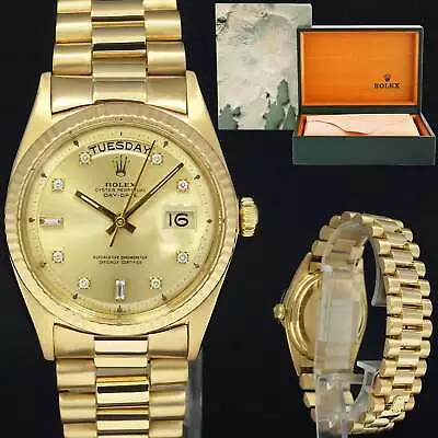 Rolex President Day Date 1803 Champagne Diamond Yellow Gold 36mm Watch Box • $11892.13