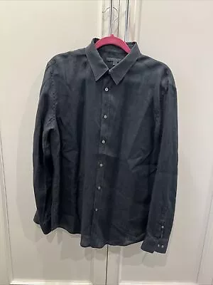 John Varvatos $245 Navy Linen Long Sleeve Button Down Shirt Medium • $25