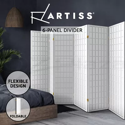 Artiss 6 Panel Room Divider Screen Partition Wood Timber Fold Stand Wide White • $146.95