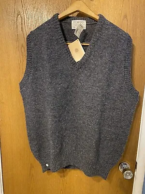 NWT Vintage The Moors Sweater Vest Mens XL Cardigan Pure Shetland Wool Grey • $60