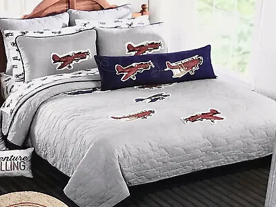 Vintage Airplane Applique TWIN SIZE Quilt With Multiple Classic Planes - Cotton • $88