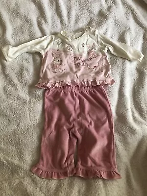 Asda George Pink Bunny Baby Girl Velour Trouser Set Age 3 To 6 Months • £0.99