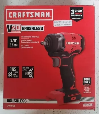 CRAFTSMAN V20 BRUSHLESS 3/8  IMPACT WRENCH NEW CMCF910B Tool-Only • $108.99