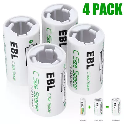 4Pack C Size Battery AdaptersConvert AA To C Size Battery Spacer Converter Case • $6.59