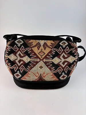 Vtg Western Crossbody Purse Carpet Bag Zipper Bottom Makeup Mirror Woven Aztec • $15.12