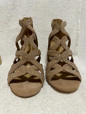 MK Michael Kors NWB Annalee Suede Heeled Sandals Size 8 Beige/Sahara • $55