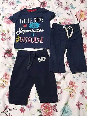 Small Bundle Baby Boys Clothes 6-9 Months Navy GAP Trousers T-shirt • £1