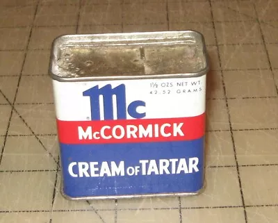 Vintage (Pre Zipcode) Mc Cormick CREAM OF TARTAR 2.5  Tall Tin With Contents • $6.50