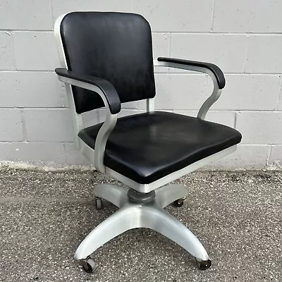 Restored Vtg Industrial Goodform #3327 Aluminum Metal Swivel Office Desk Chair • $390