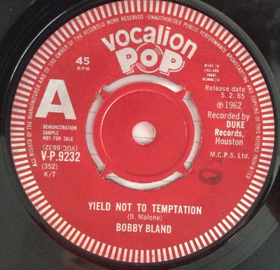 £50 • Buy Demo - Bobby Bland - Yield Not To Temptation (Vocalion)
