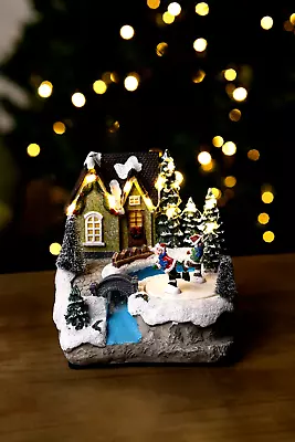 Christmas LED Musical Village Scene Decoration Home Decor Ice Skating Ornament • £15.99