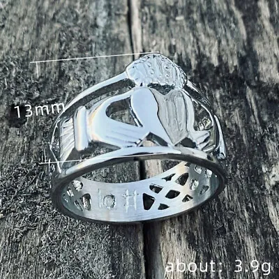 Mens Stainless Steel Celtic Irish Claddagh Wedding Band Ring Size 6-15 • $3.58