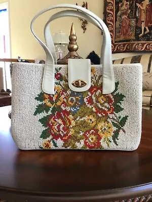 Vintage Jana CARPET BAG FLORAL TAPESTRY NEEDLEPOINT Large HANDBAG SATCHEL TOTE • $149.99