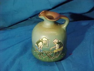 Early 20thc WELLER POTTERY 2nd Line DICKENSWARE Pottery PITCHER 4  Artist SIGNED • $16.50