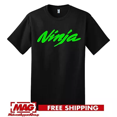 KAWASAKI NINJA BLACK T-SHIRT GREEN Logo Racing Sweatshirt Motorcycle Motor Bike • $21.50
