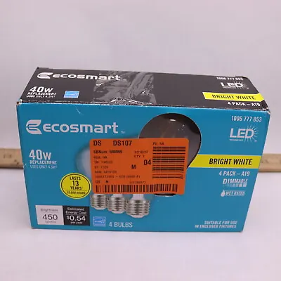 (4-PK) EcoSmart Dimmable LED Light Bulb 40W Clear Glass Filament Bright White • $5.74