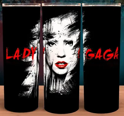 Lady Gaga White And Red Brush Stroke Cup Tumbler 20oz With Lid And Straw • £18.96