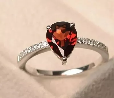 14K White Gold Plated Pear 2CT Lab Created Garnet Diamond Women Engagement Ring • $89.99