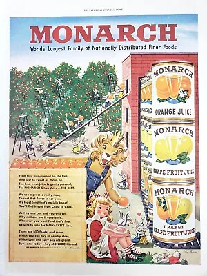 Monarch Foods Juice Bunny Rabbits 1950 Ad Animal Mascot Lion Luke Lucy Original • $11.33