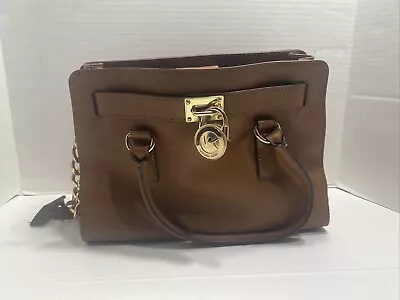 Michael Kors Camel Leather 'hamilton' Logo Lock Clasp Satchel Shoulder Bag • $30