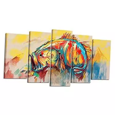  5 Piece Canvas Wall Art For Living Room Large Mouth Bass Fish Paintings  • $78.18