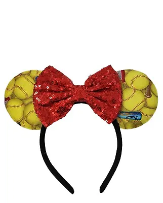 $13.99 • Buy Softball Inspired Mickey Minnie's Ears Headband Softball  Disneyland HANDMADE 