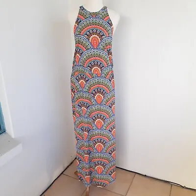 $65 • Buy Tigerlily Sleeveless Maxi Dress Boho Geometric Print High Neck Stretchy Size 10