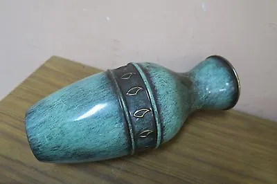 Vintage MCM Hakishut Israel Veridgris Enamel Metal Vase 12  Judaica • $97.95