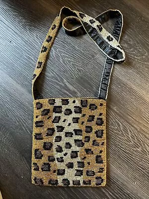 Vintage Christiana Beaded Bag Leopard Print Cross Body Zipper Shoulder Bag • $35