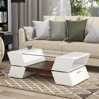 Modern 2-Tier Coffee Table Cocktail Table With Open Shelves For Living Room • $199.99