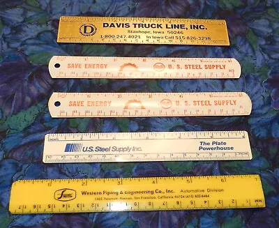 Lot Of 5 Vintage 6 INCH ADVERTISING RULERS - 3 Metal 2 Plastic - Great Condition • $19.95