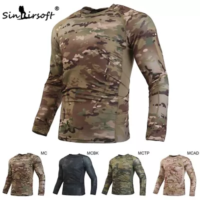 Mens Tactical Combat T-Shirt Long Sleeve Camo Military Casual Shirt Quick-drying • $29.79
