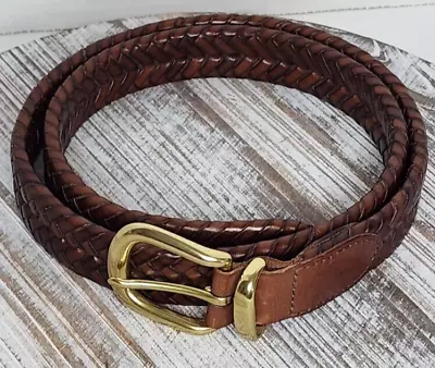 Coach Model #5922# Brown Leather Braided Belt Size 36. Solid Brass Buckle • $42