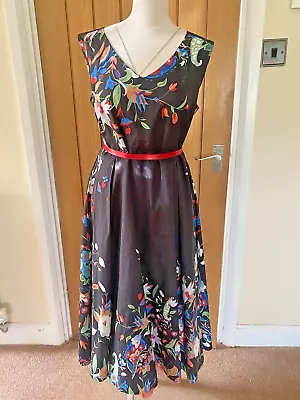 Gorgeous Floral  Maxi Party Dress With Built In Red Underskirt UK14 • £15