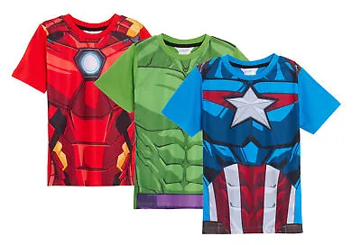 £14.95 • Buy Boys 3 Pack Avengers T-Shirts Kids Captain America Hulk Iron Man Dress Up Tops  
