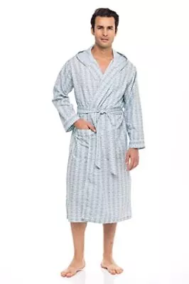 Men's Lightweight Cotton Blend Robe Long Bath Robe W/Hood S/M American Eagles • $37.96