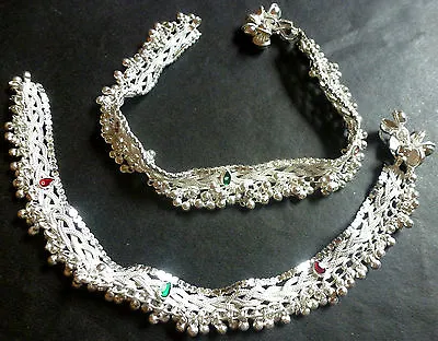Indian Silver Plated Designer Heavy Ethnic Traditional Anklets Wedding  CZ Set 7 • $16.50