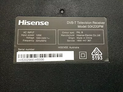 Hisense 50K220PW Main Board T-Con Wifi Module • $20