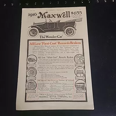 1916 Maxwell Advertisement Successfull Farming August 1915 The   Wonder Car  • $14.99