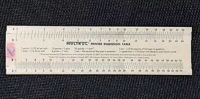 $14.99 • Buy Vtg 1970s Mul-T-Rul Multirul Slide Rule Typewriter Printer Dimension Table Pica