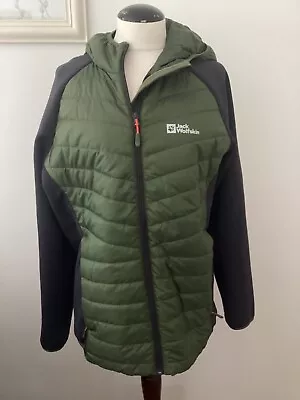 Mens Jack Wolfskin Fleece & Padded Hooded Jacket Navy & Khaki Size L • £17.50