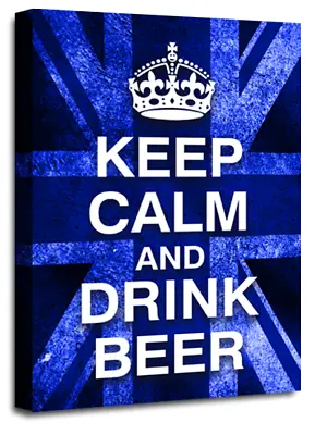 Keep Calm Art Print Blue Drink Beer Quote Framed Canvas Wall Picture Large • £29.99