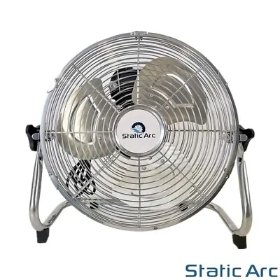 Metal Chrome Floor Fan 12  Air Cooling 3 Speed Stand Tilt Home Gym Workshop • £22.99