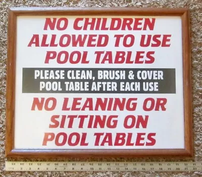 Vintage Framed POOL TABLE SIGN No Children Leaning Sitting Picture Art 22x18  XC • $29.99
