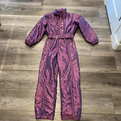 $23.50 • Buy KAELIN Piece SKI SUIT Snow Bib Snowsuit Vtg 90s Iridescent Purple Size 10 Womens