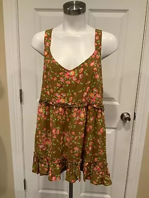 Matilda Jane Brown Floral Tank W/ Criss-Cross Back & Ruffled Hem Size L - NWT! • $21.19