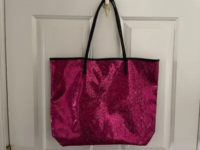 Macy's Sequin Sparkle Bling Tote Bag - Pink + Black - NEW!  FREE SHIP!! • $24.99