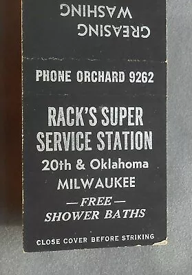 1940s Rack's Super Service Station 20th & Oklahoma Baths Milwaukee WI Matchbook • $4.45