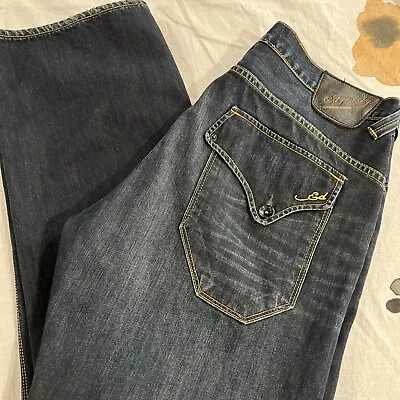 Ed Hardy By Christian Audigier Denim Jeans Men Size 38x32 Dark Denim Distressed • $40